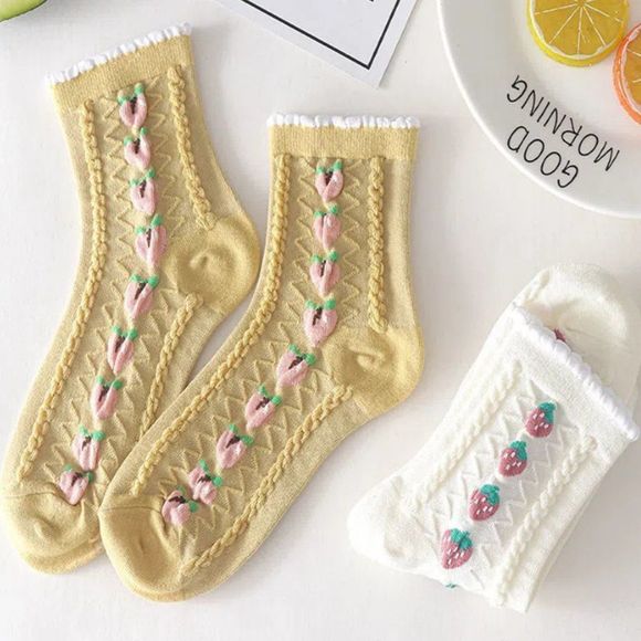 Winter Lollipop Anklet Socks | Strawberry Floral Knit Cotton Lolita Socks - Picture 9 of 9